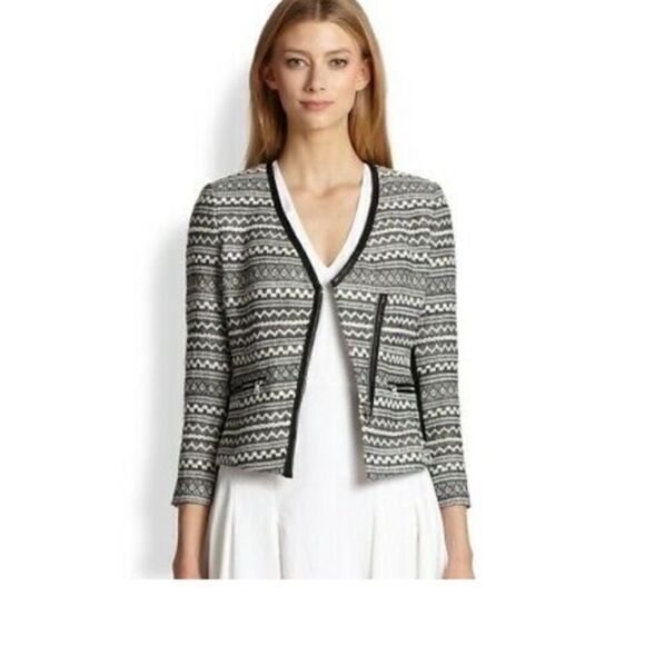Rebecca Taylor Blazer Femme Fancy Tweed Crop Jacket Black White Size 4 - Picture 1 of 16